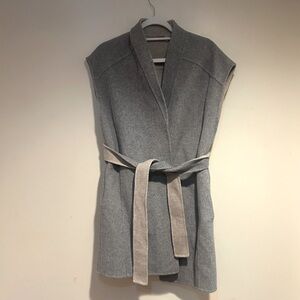 Elie Tahari Gray and Tan Wool Blend Tie Front Duster Sz XS